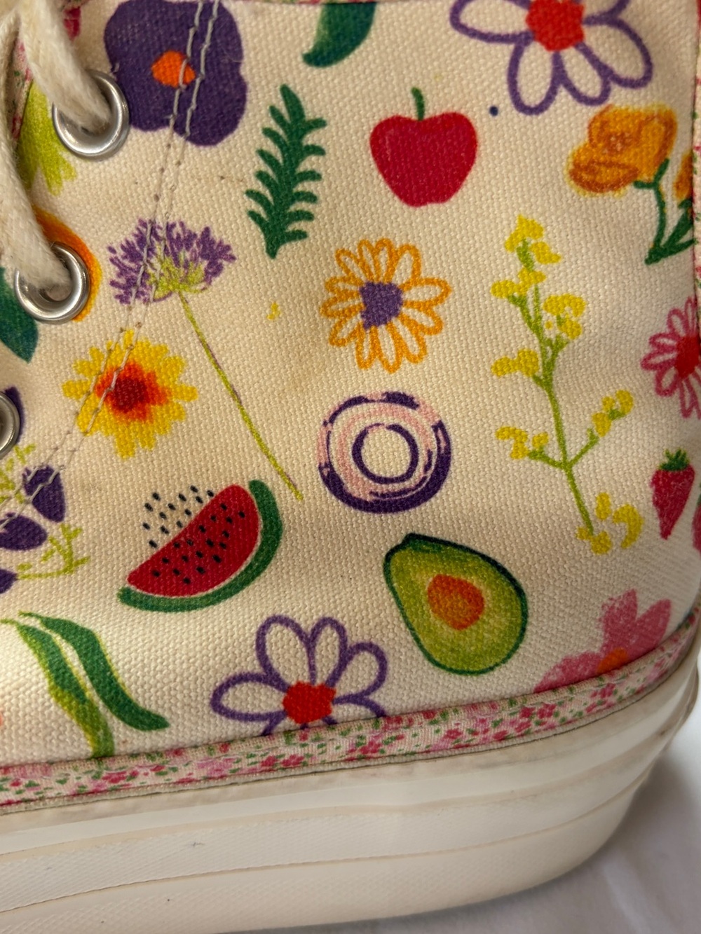 Converse Cream High-Top Sneakers with Multicolor Fruit & Floral Print - Picture 2 of 5